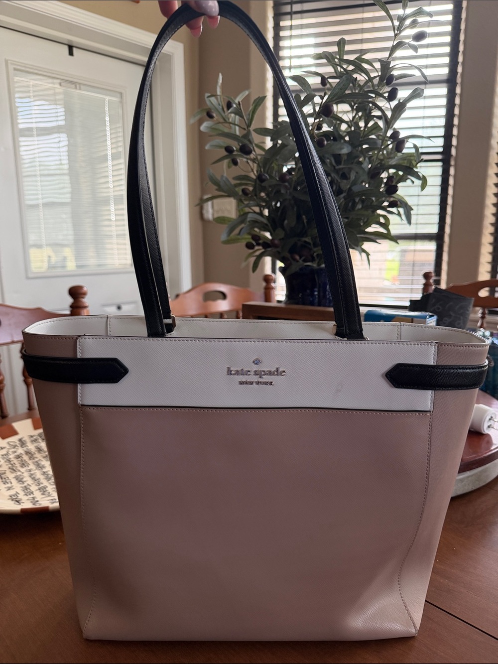 kate spade Two-Tone Blush Pink, White & Black Leather Tote